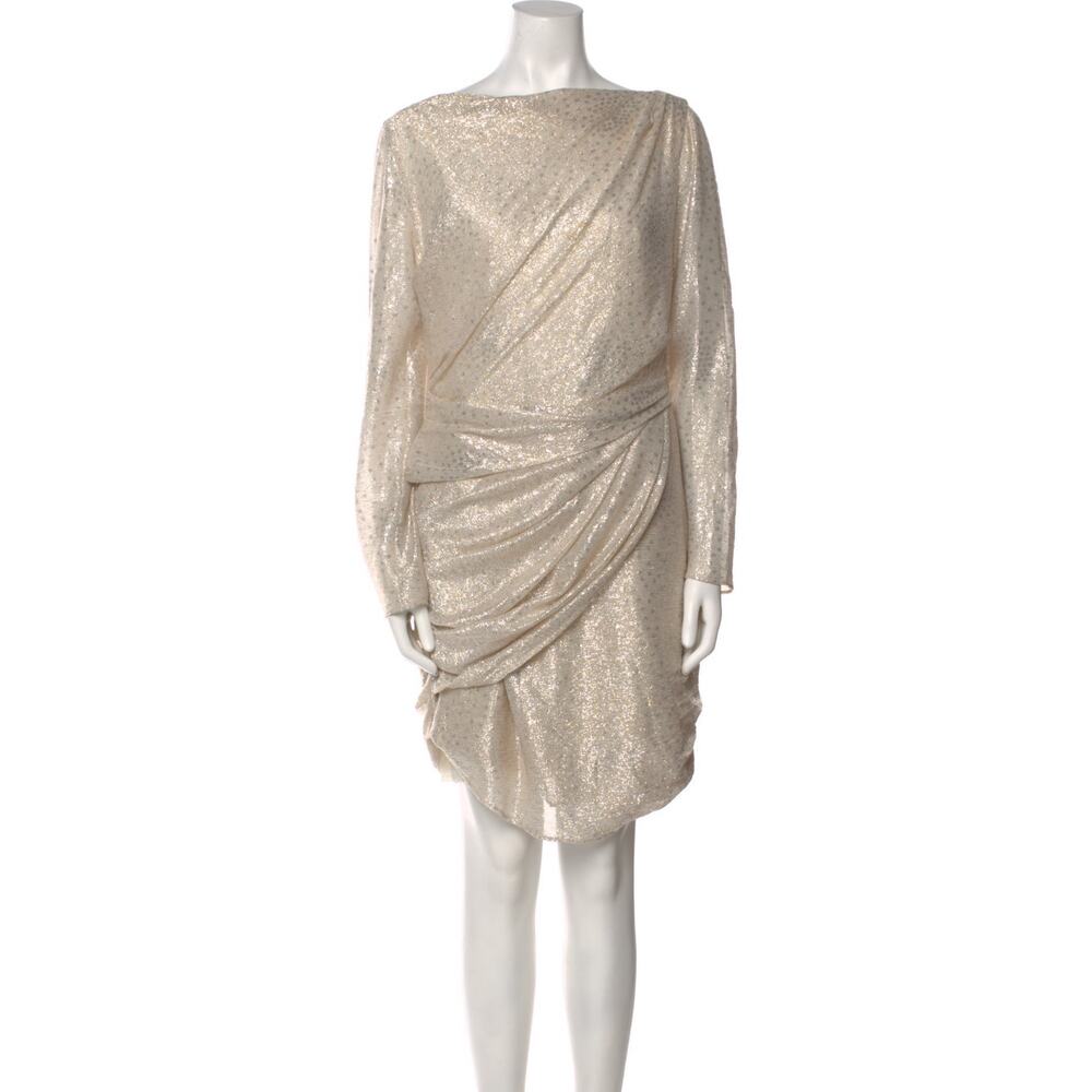 Talbot Runhof Metallic Draped Cocktail Dress Gold Silver Size 14